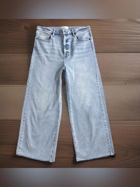Bohme Women's Jeans Size 14 32 Wide Leg Collette Light Blue High Rise Denim Crop